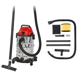 Einhell Nass-Trockensauger TC-VC 1930 S mit Zubehör, Edelstahlbehälter, rot/silber.