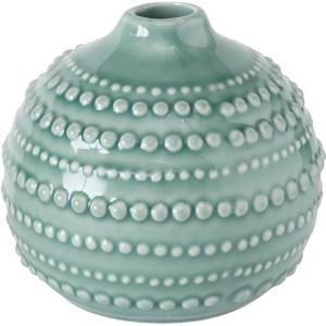 Grüne Boltze Vase Meruna, 10 cm hoch, mit Punktmuster. Dekorative Porzellanvase.