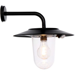 Schwarze Solar-Wandleuchte Lagos mit Bewegungssensor und klarem Lampenschirm.