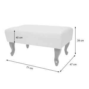 Creme-weißer Chesterfield Hocker (39x77x47cm) aus Kunstleder mit Rautenmuster und Holzfüßen.