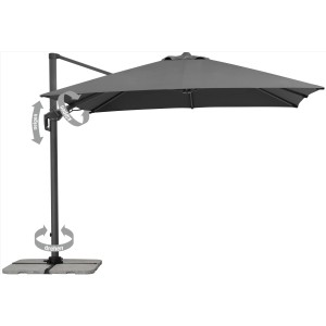 Anthrazitfarbener Schneider Ampelschirm 300x300 cm mit Dreh- und Neigefunktion.