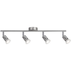 Vierflammiger Spotlight aus Nickel matt, 4 x 10 W GU10, für die Deckenmontage.