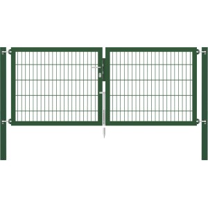 Grünes Doppeltor Flexo Plus 250x100 cm mit Pfosten für Gartenzäune.