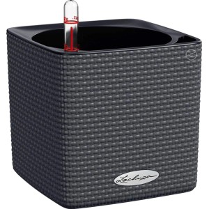 Lechuza Cube Color 14 Kräutertopf 3er-Set in Grau mit Bewässerungsanzeige und Kräuterschere.