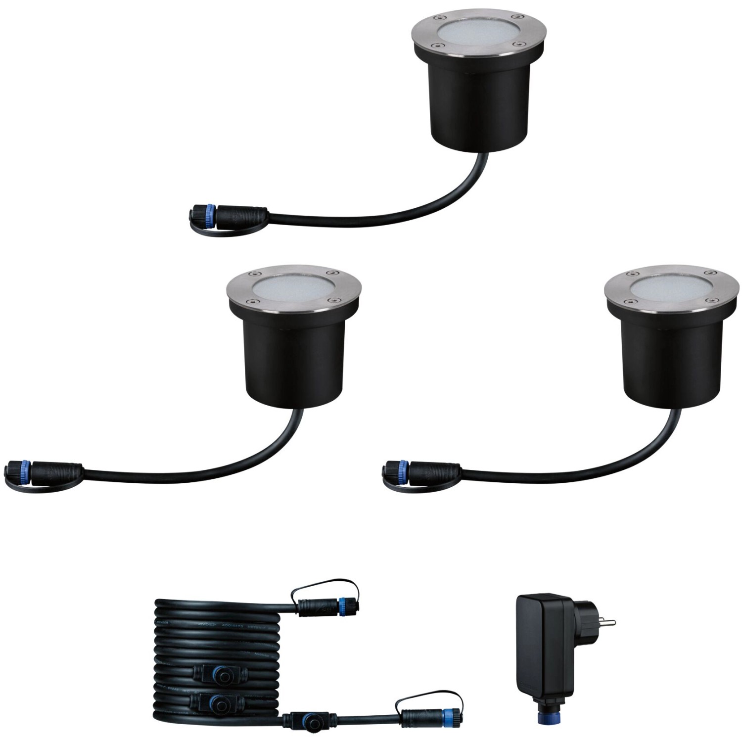 Paulmann LED-Bodeneinbaustrahler Floor Plug & Shine 3er Set, mit Trafo und Kabel.