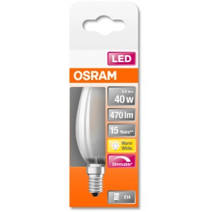 Osram LED-Leuchtmittel E14 Kerzenform, 4,8W, warmweiß, 470lm. Dimmbare LED Lampe für stimmungsvolles Licht.
