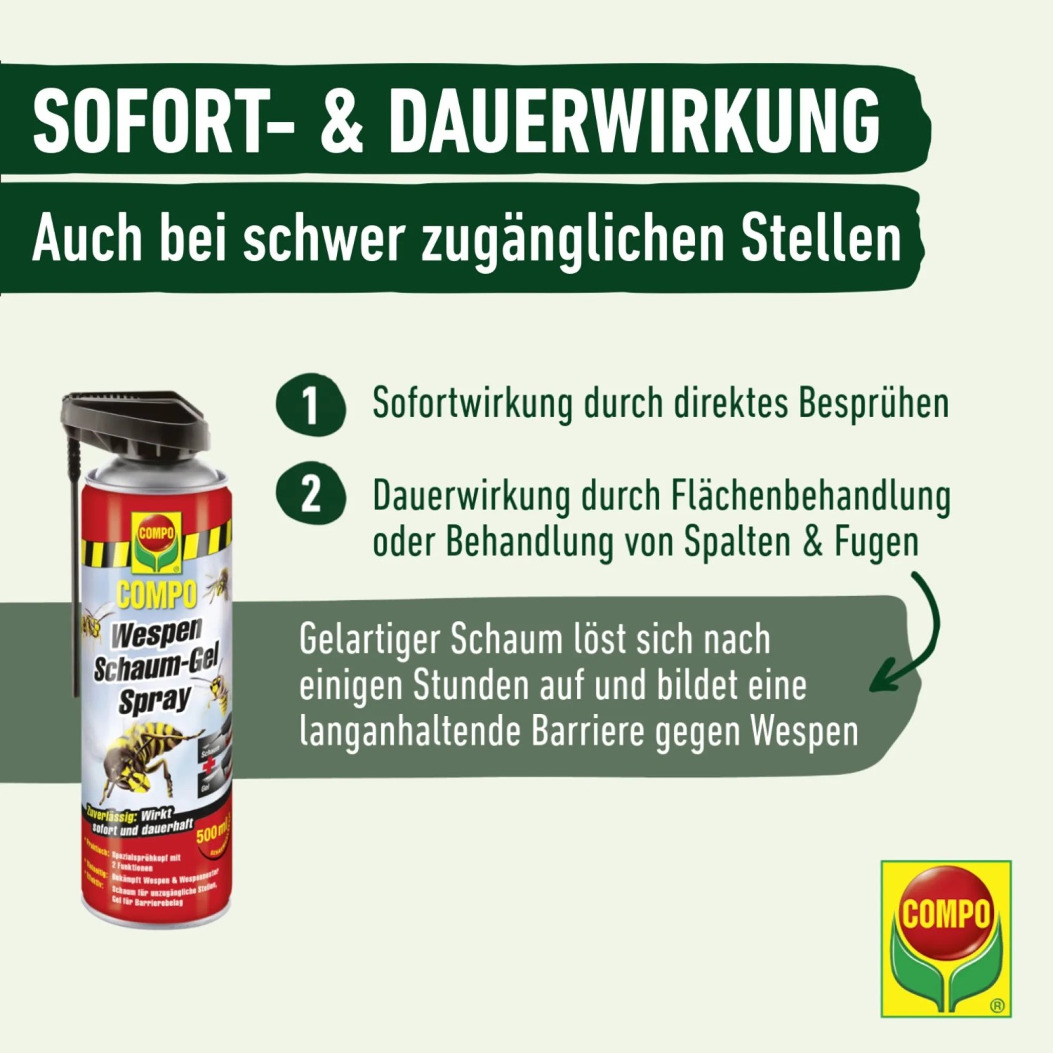 Compo Wespen Schaum-Gel Spray 500ml zur Bekämpfung von Wespennestern und Wespen.