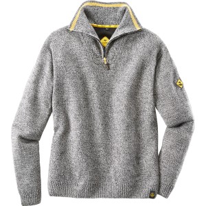 Roadsign Herren-Stricktroyer in Grau-Melange mit Reißverschluss und gelben Akzenten.