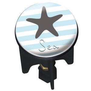Wenko Abfluss-Stopfen Pluggy Starfish mit blau-weißem Streifenmuster und Seestern.