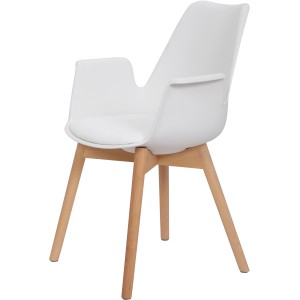 Weißer Kayoom Polsterstuhl Chaplin im 2er-Set mit Armlehnen und Holzbeinen.