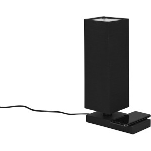 Schwarze Reality Tischleuchte Haley mit induktiver Ladestation und Touch-Funktion.