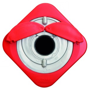 Blome-Tillmann CentroFix Bodenhülse für Rundrohre, rot-schwarz, mit Schiebedeckel.