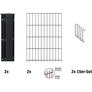 Floraworld Zaungabione Basis-Set anthrazit: 2 Pfosten, 2 Zaunmatten, Abstandshalter.