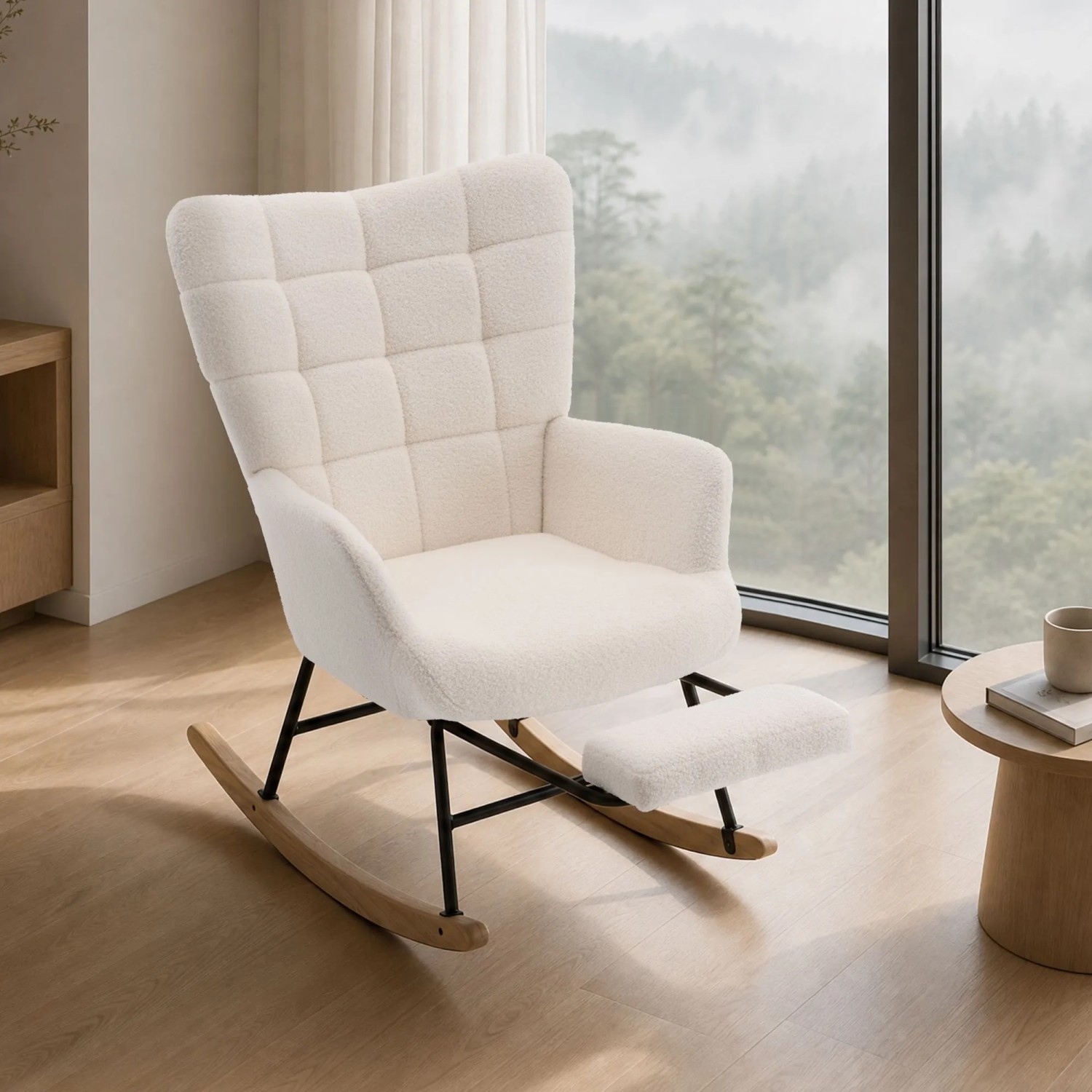 okwish Schaukelstuhl mit Fußstütze Armlehnen Relaxsessel Wohnzimmer 68x88x91cm Beige_2