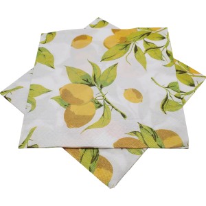 Papierservietten mit Zitronenmuster, 33x33 cm, 20 Stück für Camping & Tischdeko.