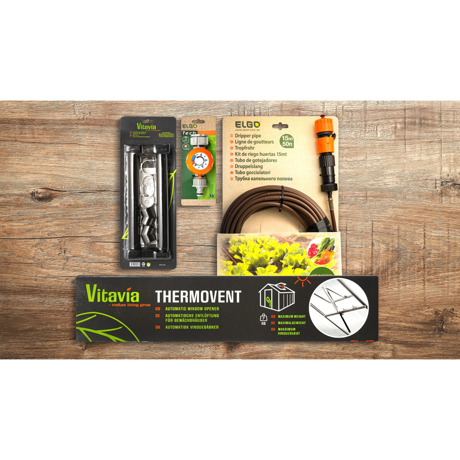 Vitavia Apollo 3800 Vorzugsset: Gewächshaus Zubehör mit Fensterheber, Bewässerungsuhr und Tropfschlauch.