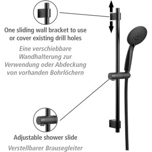 Wenko Brauseset Young Schwarz: Duschstange mit Handbrause und verschiebbarem Wandhalter.