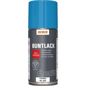 OBI Buntlack Spray, lichtblau, hochglänzend, 150ml Dose. Ideal für Holz, Metall, Kunststoff.