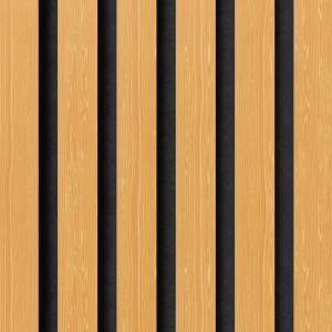 Akustikpaneel Muster Eiche Natur geölt mit schwarzem Filz. Holzpaneel für Wand- und Deckenverkleidung.