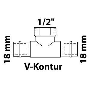 Kirchhoff RG-T-Stück, 18 mm Muffen, blank, mit 1/2 IG Abgang – Pressfitting für Sanitär- und Heizungsinstallation.