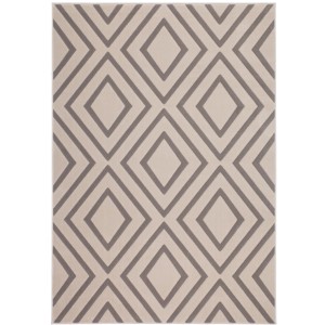 Moderner Teppich Retro 710 in Taupe mit geometrischen Rautenmuster, 80x150 cm.
