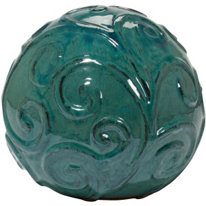 Dekorative Gartenkugel Cambridge in Ocean Green, 15 cm Durchmesser, mit filigranen Verzierungen.