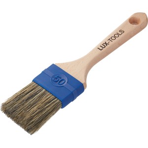 LUX Wachspinsel, 50 mm, mit Holzgriff und blauer Fassung. Ideal zum Auftragen von Wachs und Öl.