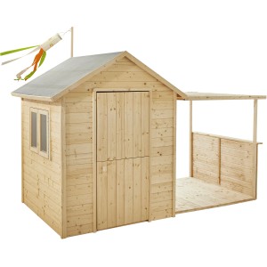 Soulet Kinderspielhaus Eugenie mit Terrasse und Windspiel, aus Holz.