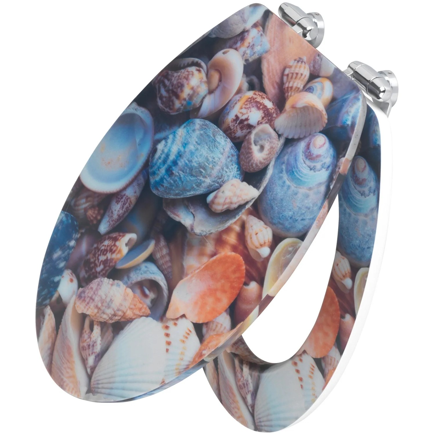 Wenko WC-Sitz Muschel 3D MDF FSC®, mit Muschelmuster und Absenkautomatik.