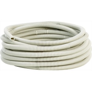 Aufgerolltes, hellgraues Isolierrohr EN 25, 10 m lang, für die Elektroinstallation.