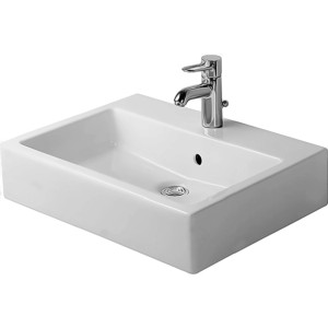 Weißes Duravit Vero Handwaschbecken, 60 cm, mit Überlauf und Hahnloch.