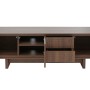 Braunes MCW TV-Rack O34 mit offenen Türen, Schubladen und Fächern für Stauraum. Melamin-Oberfläche.