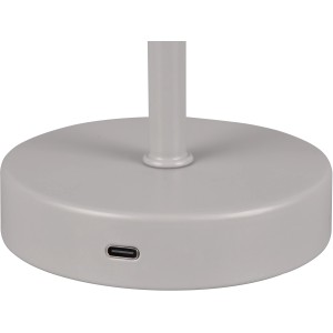 Detailaufnahme der grauen Reality LED-Tischleuchte Jeff mit Akku und USB-C Anschluss.