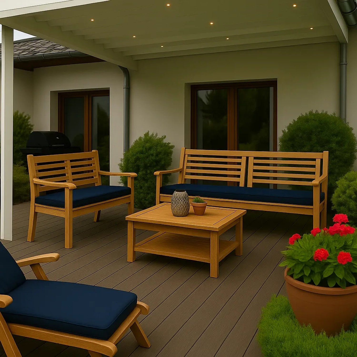 Marineblaues Gartenbank Kissen 110x50, passend für 2-Sitzer Bänke, für bequemes Sitzen im Freien.