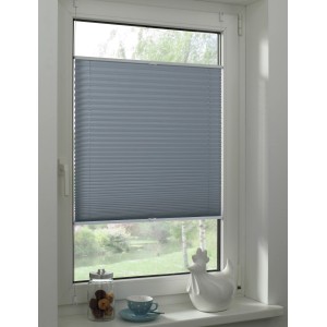 Gardinia Easy Fix Plissee Greta, rauchblau, 50x130 cm, verspannt am Fenster für Sicht- und Sonnenschutz.