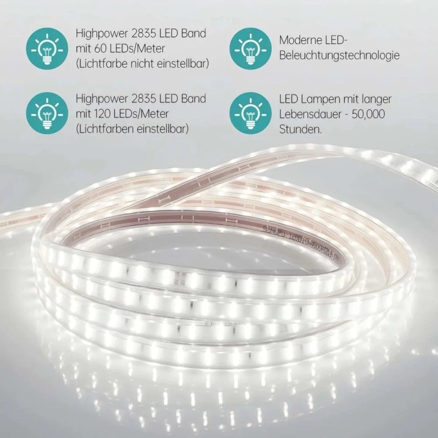 Leuchtendes LED-Band für Emke Badspiegel, zeigt moderne Beleuchtungstechnologie und lange Lebensdauer.