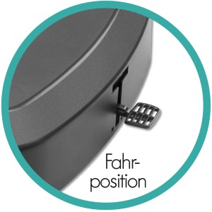 Detailaufnahme: Schneider Ampelschirmständer, anthrazit, mit Fußpedal in Fahrposition.