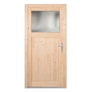 Nebeneingangstür Panto NET 501 aus Holz, Natur, mit Lichtausschnitt und Ornamentglas.