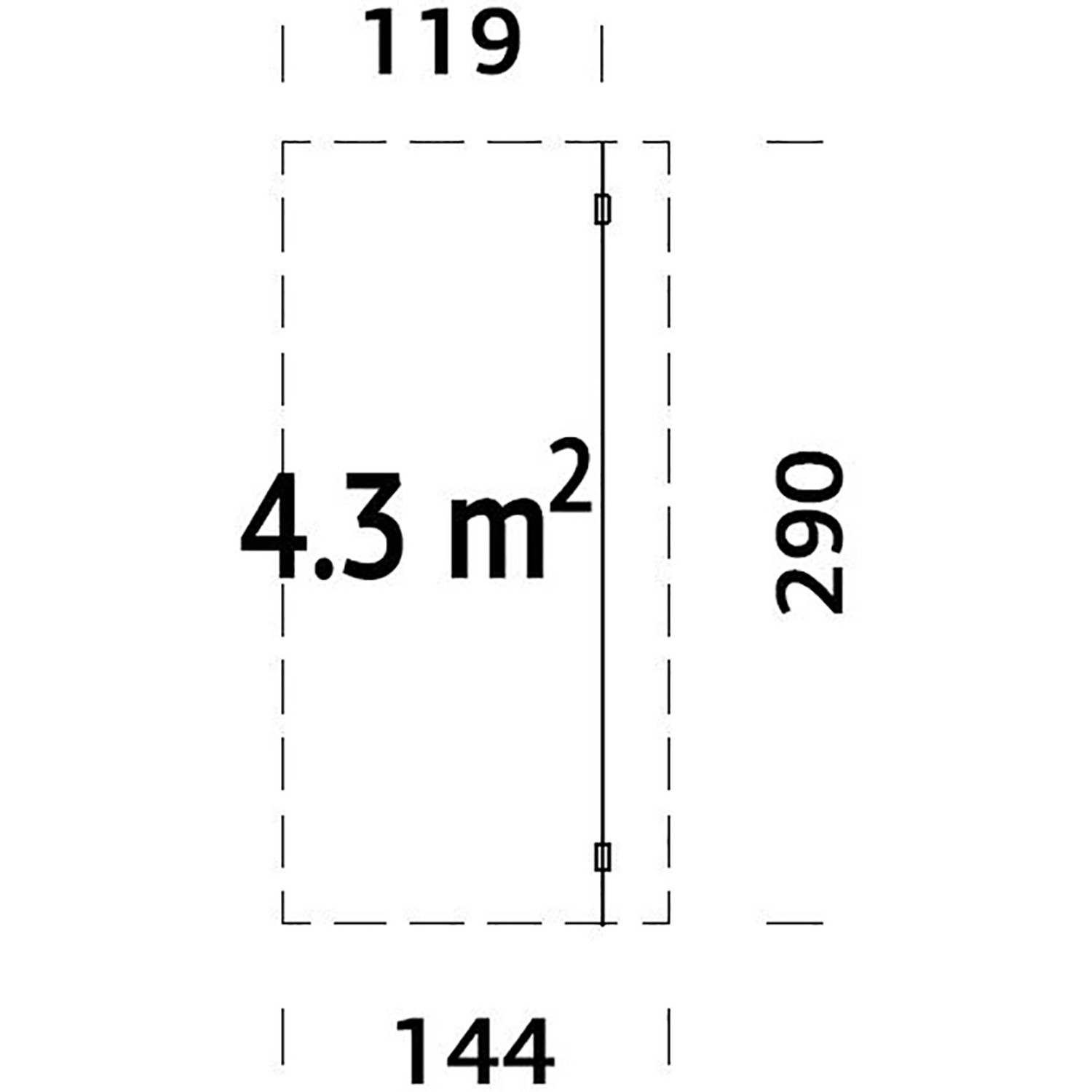 Technische Zeichnung: Palmako Schleppdach 144x290 cm, braun, für Holz-Gartenhäuser. Ideal als Fahrradunterstand.