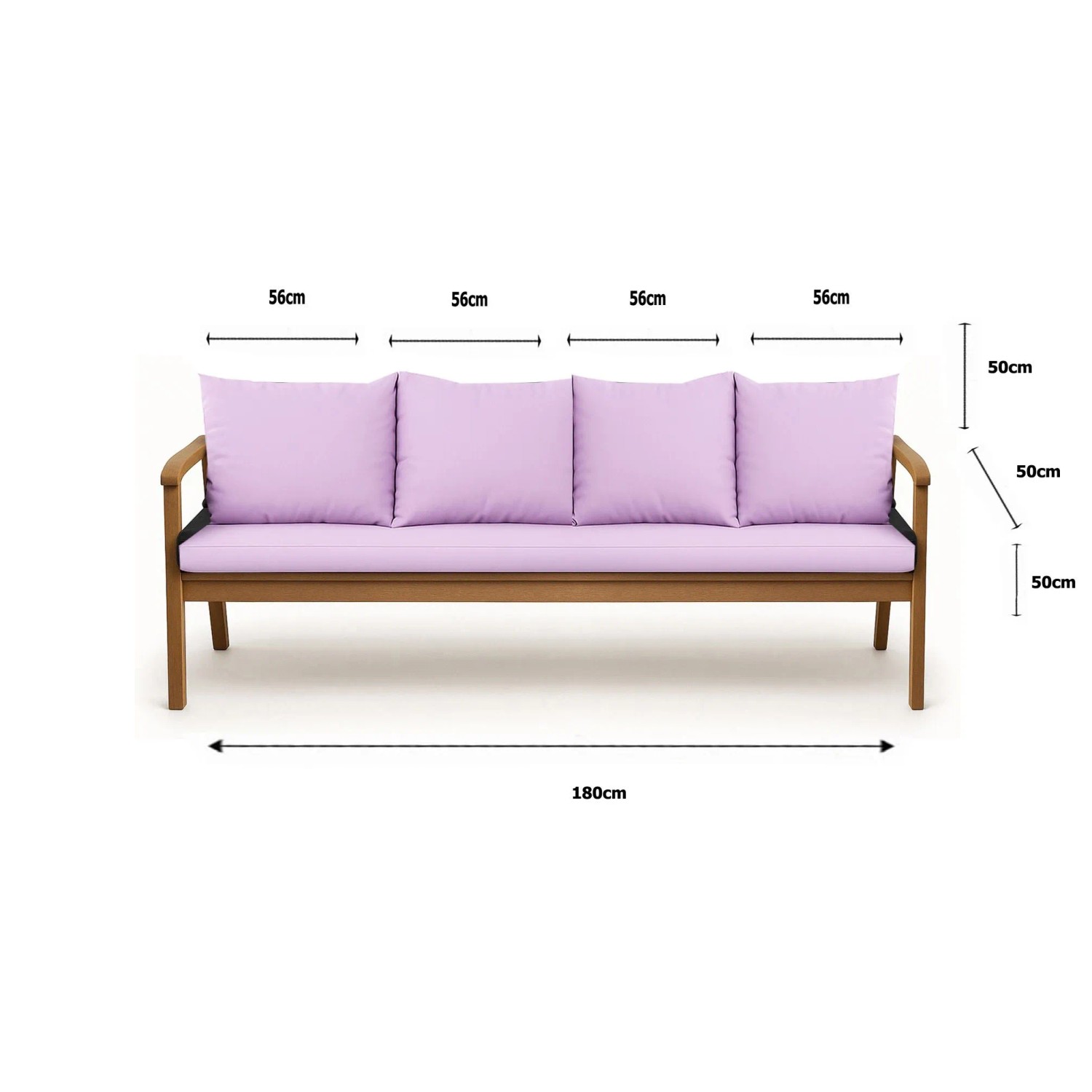 Lila Setgarden Bankkissen für 3-Sitzer Gartenbank, 180x50 cm + 4 Rückenkissen.