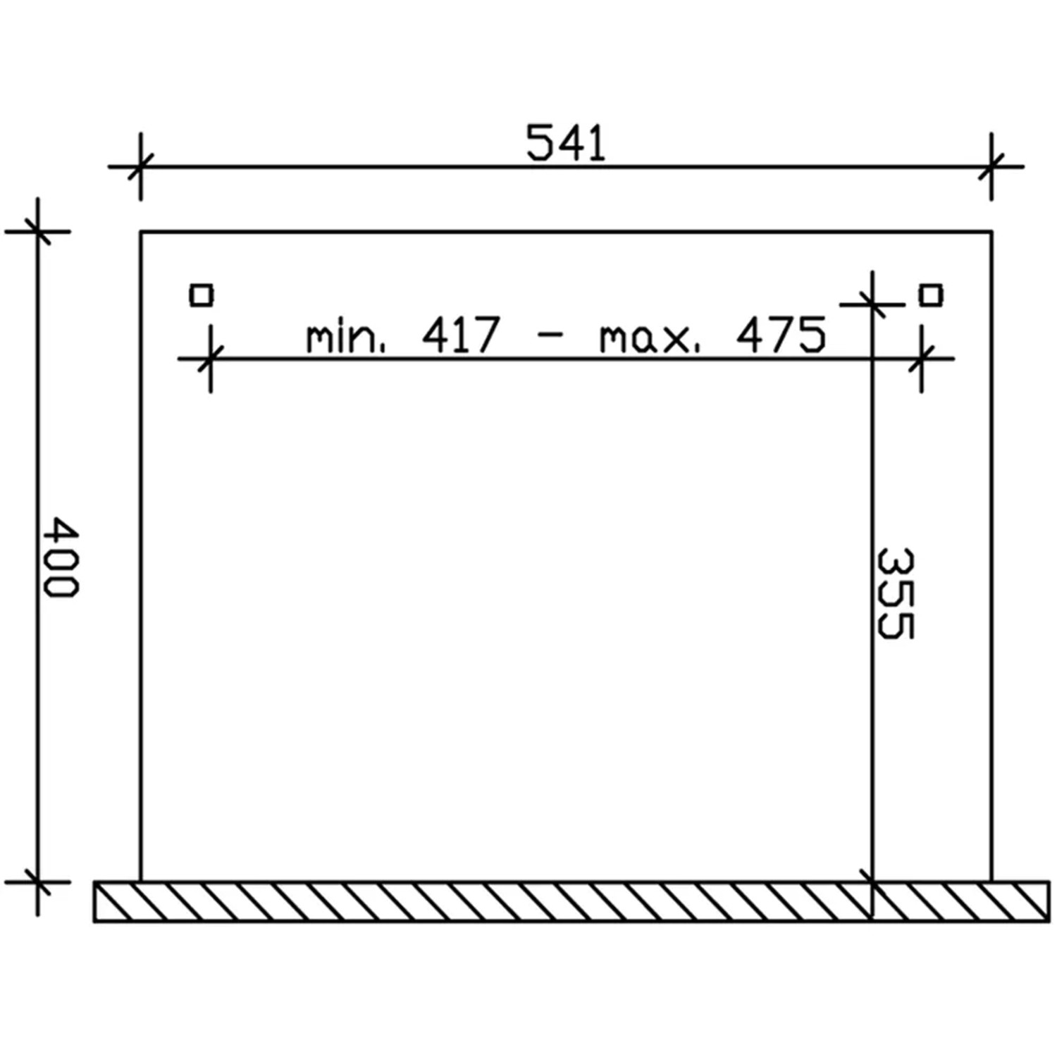 Technische Zeichnung der Skan Holz Terrassenüberdachung Ancona mit Maßangaben.