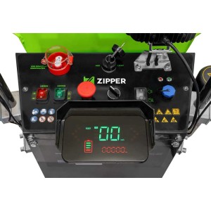Schwarzes Bedienfeld des Zipper Elektro-Rad Dumper mit Tasten für Heben/Kippen, digitalem Display und Zündschloss.