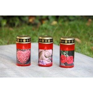 FlowerPower LED Grablampe Tumba Red mit Dorn, rote Kunststofflampe mit verschiedenen Motiven.