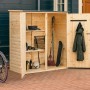 Upyard Garten-Geräteschuppen (150x70cm) aus Holz mit Regalen und Gartenzubehör.