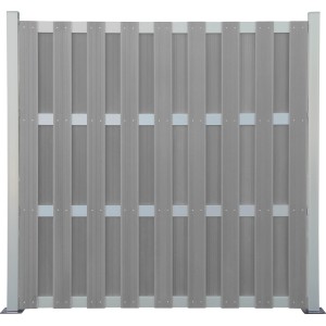 Hellgraues WPC Sichtschutzzaun-Element mit Aluminium, 180x180cm, für Garten & Terrasse.
