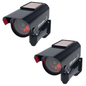 2er-Pack schwarze Kamera Attrappe mit Solarpanel und Wandhalterung für den Außenbereich.