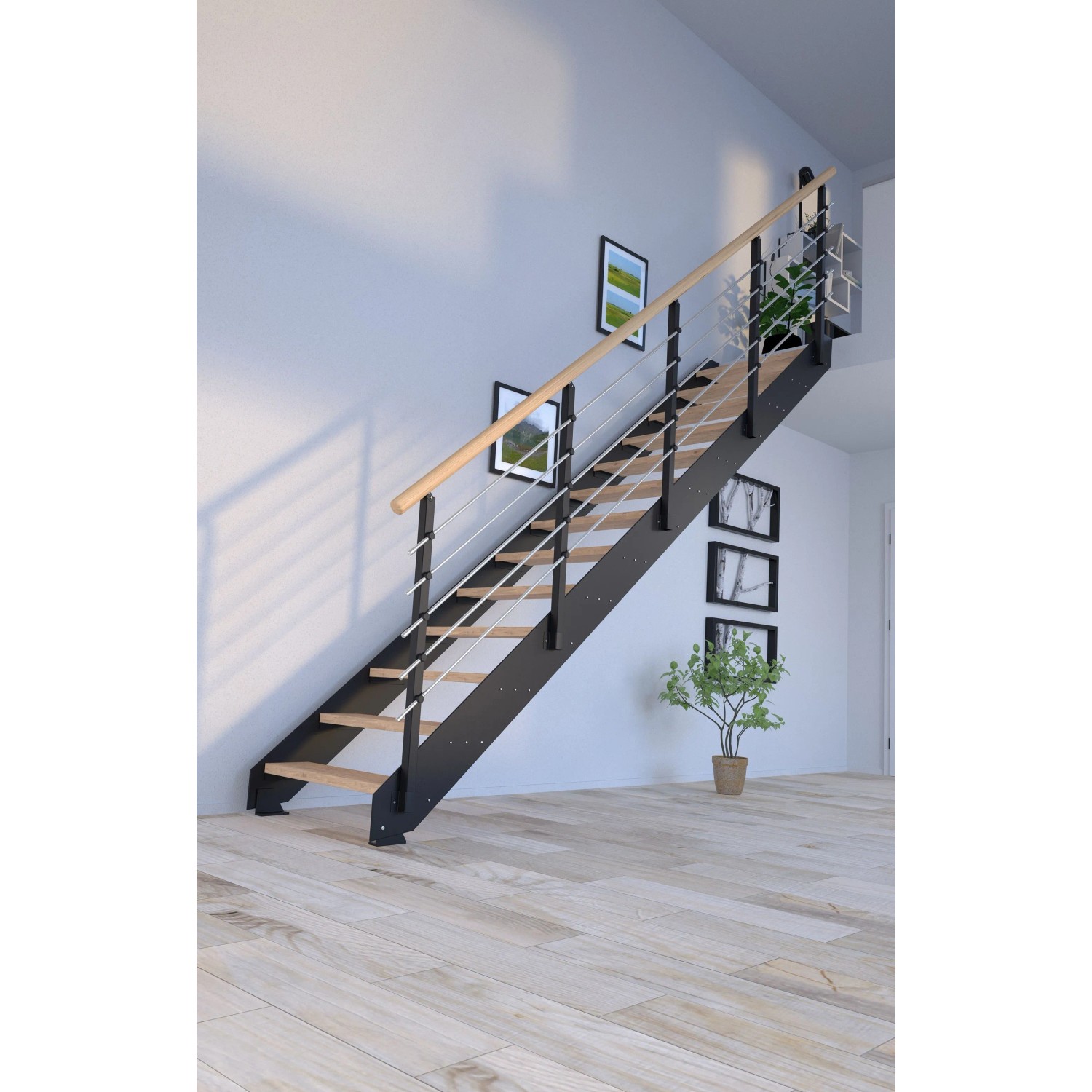 Treppe Kos 12 Stufen Eiche Rustik Geölt 85 cm Metallgeländer Schwarz FSC®_9