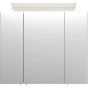 Posseik Spiegelschrank, 75 cm, weiß, mit drei Türen und Aufsatzleuchte.