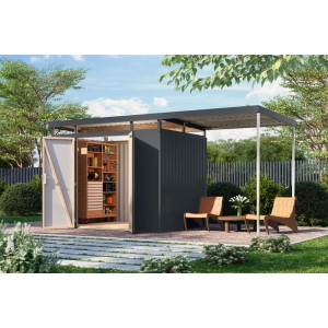 Karibu Metallgerätehaus Argos 3 mit Anbaudach 2 m Anthrazit