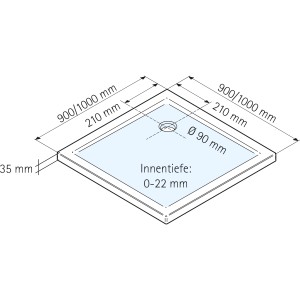 Technische Zeichnung: Schulte Duschwannen-Set Quadrat 100x100 cm, Maße und Details.